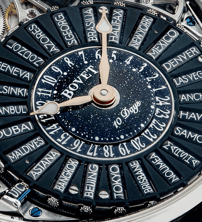 A stunning timepiece featuring a celestial dial and world time display, emphasizing craftsmanship an.