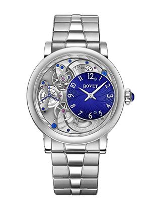 Elegant Bovet timepiece with a blue dial and intricate skeleton design, showcasing craftsmanship and.