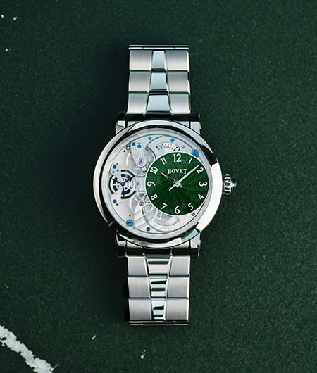 Elegant Bovet timepiece with green dial and stainless steel bracelet, from Dimier - Récital 12 colle.