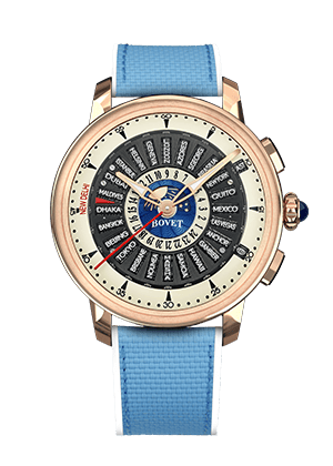 Luxurious Bovet timepiece with intricate dial and blue strap, inspired by Dimier - The Récital 30 de.