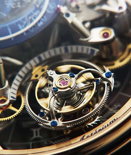 A stunning close-up of a high-end timepiece movement showcasing intricate gears and precision engine.