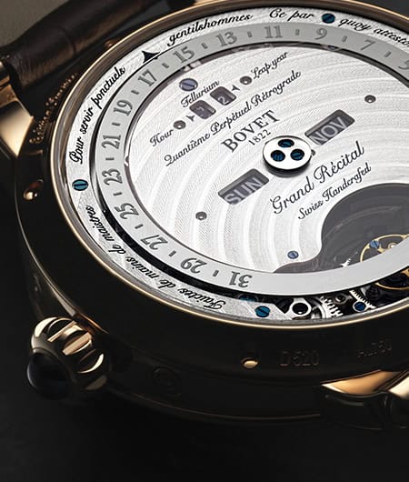 Luxurious Bovet timepiece with intricate dial and grand complication details.