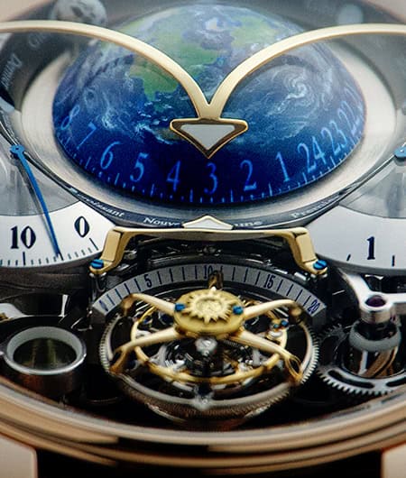 Exquisite Bovet timepiece featuring intricate mechanical details and a celestial-inspired dial desig.