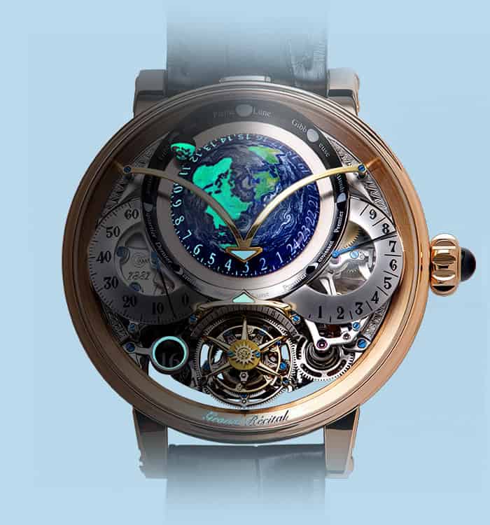 Exquisite Dimier Récital 22 timepiece with intricate mechanical details and celestial dial design.