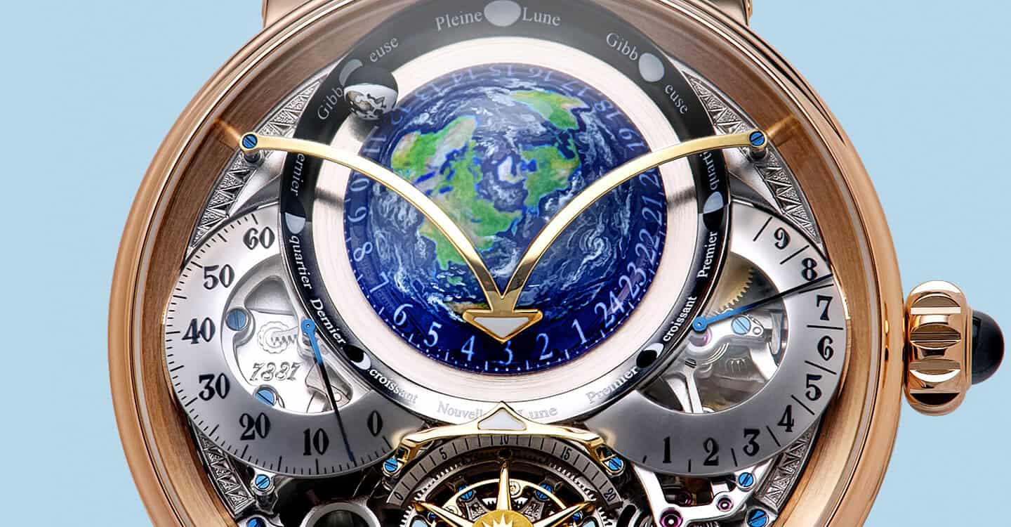 Exquisite Dimier timepiece featuring celestial and planetary design elements with intricate craftsma.