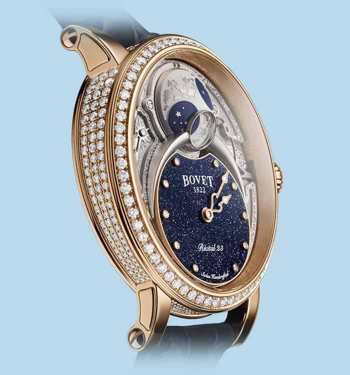 Luxurious Bovet timepiece with diamond accents and celestial dial design.