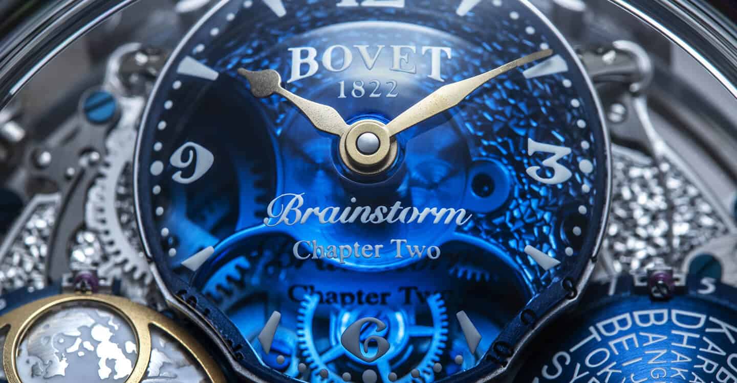 A stunning Bovet timepiece with intricate blue dial and gold hands, showcasing exquisite craftsmansh.