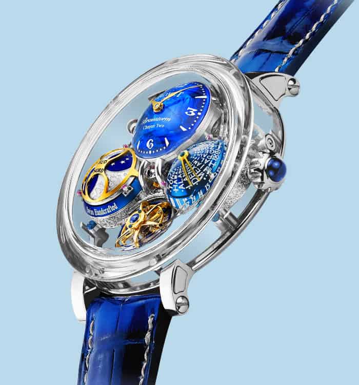 A stunning Bovet timepiece featuring intricate craftsmanship and vibrant blue accents, exemplifying.