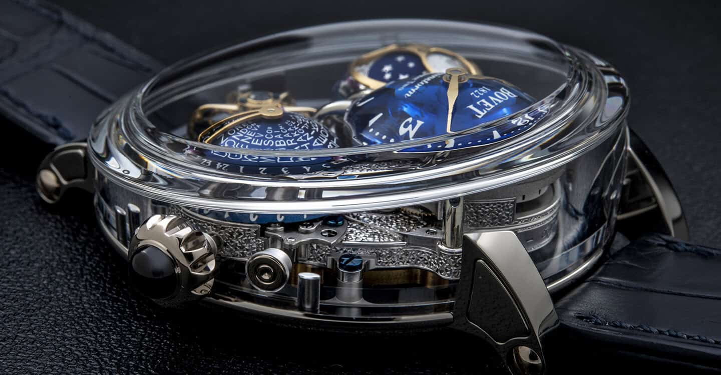 Exquisite Dimier Récital 26 timepiece with intricate mechanical details and blue accents.
