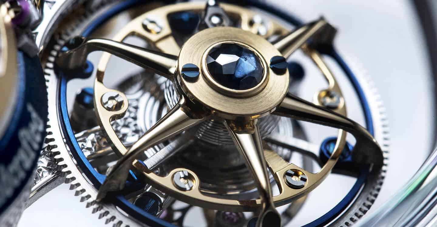 A detailed close-up of a Bovet timepiece movement showcasing intricate mechanical components and cra.