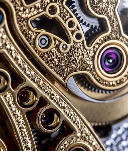 A stunning close-up of the intricate mechanical movement of a luxury timepiece, showcasing detailed.