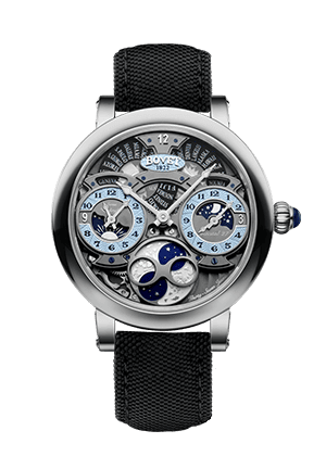 Exquisite Bovet timepiece with intricate skeleton dial and moon phase display, from Dimier - Récital.