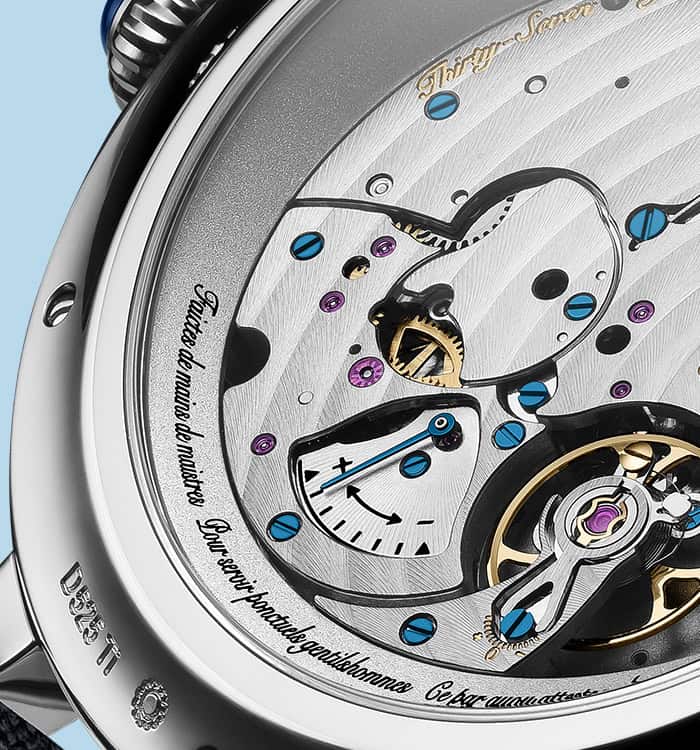 A detailed close-up of a luxury timepiece showcasing intricate mechanical components and craftsmansh.