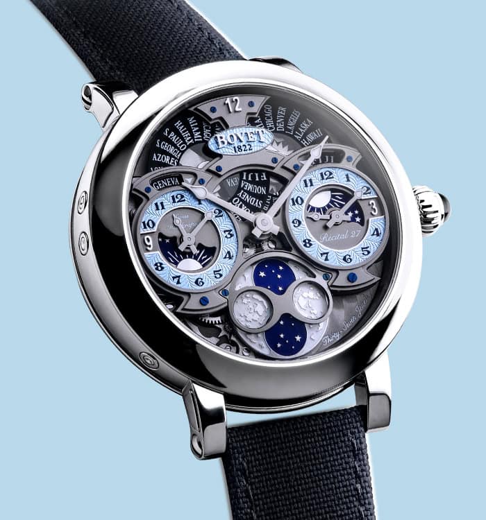 Exquisite Dimier timepiece with multiple dials and moon phase display, showcasing intricate craftsma.