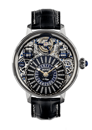 A detailed image of a Bovet Dimier - Récital 28 timepiece showcasing intricate mechanical craftsmans.