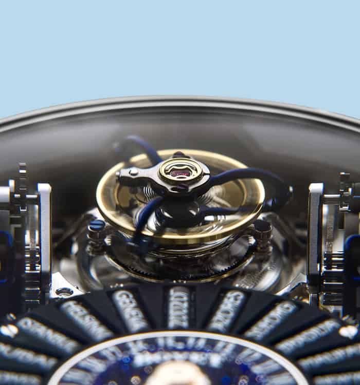 Exquisite mechanical movement of a Bovet timepiece showcasing intricate craftsmanship and precision.