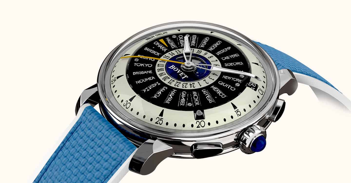 Exquisite Bovet timepiece with intricate dial and blue strap, part of the Dimier - The Récital 30 co.