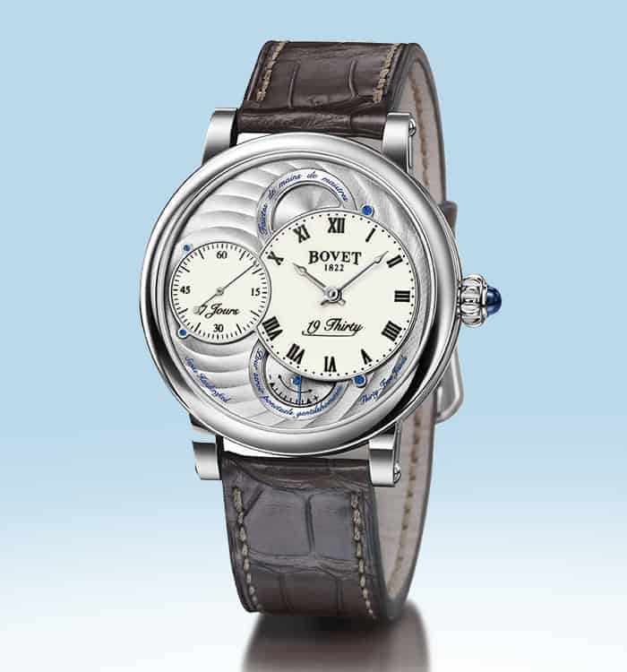 BOVET Fleurier - 19Thirty timepiece with elegant silver dial and brown leather strap.