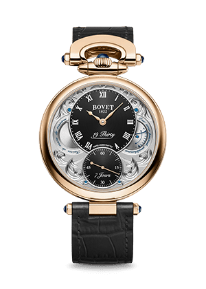 Luxurious Bovet Fleurier 19Thirty timepiece with intricate silver and black dial design.