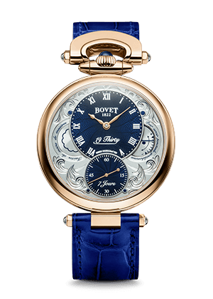 Elegant Fleurier 19Thirty timepiece with intricate dial and blue leather strap.