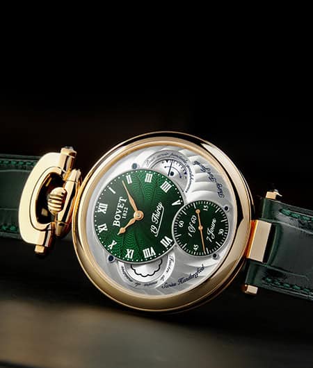 Luxurious Bovet Fleurier 19Thirty timepiece with green dial and gold accents.