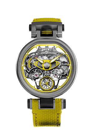 Luxurious Fleurier Aperto 1 timepiece with intricate skeleton design and vibrant yellow accents.