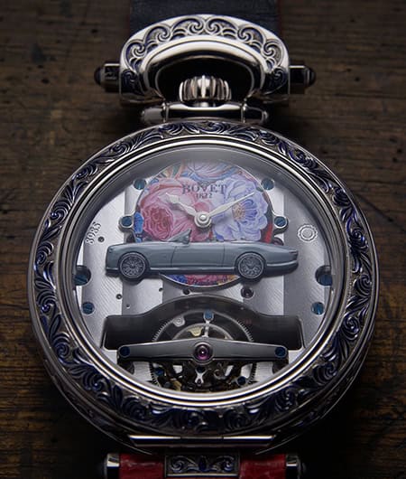 Exquisite Bovet timepiece with intricate floral dial and ornate case design, blending luxury craftsm.