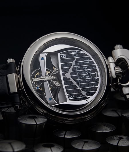 Luxurious Bovet timepiece with intricate mechanical details and elegant design elements.
