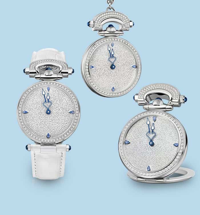 Elegant Fleurier Miss Audrey timepieces with diamond-studded dials and refined design, showcasing Sw.