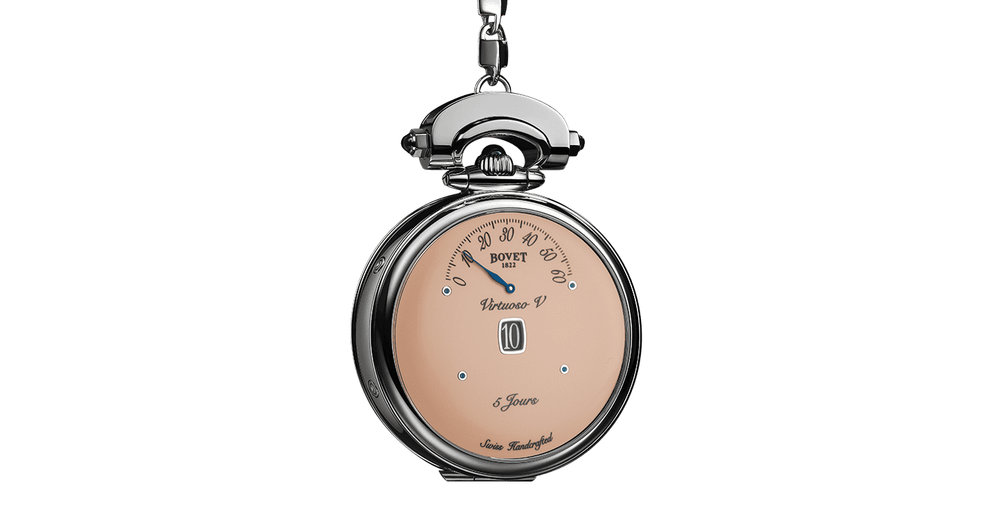 A detailed, elegant Bovet Fleurier Virtuoso V timepiece with a polished case and sophisticated dial.
