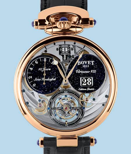 Luxurious Bovet Fleurier Virtuoso VIII timepiece with intricate craftsmanship and elegant design.