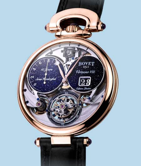 Luxurious Bovet Fleurier Virtuoso VIII timepiece with intricate skeleton design.