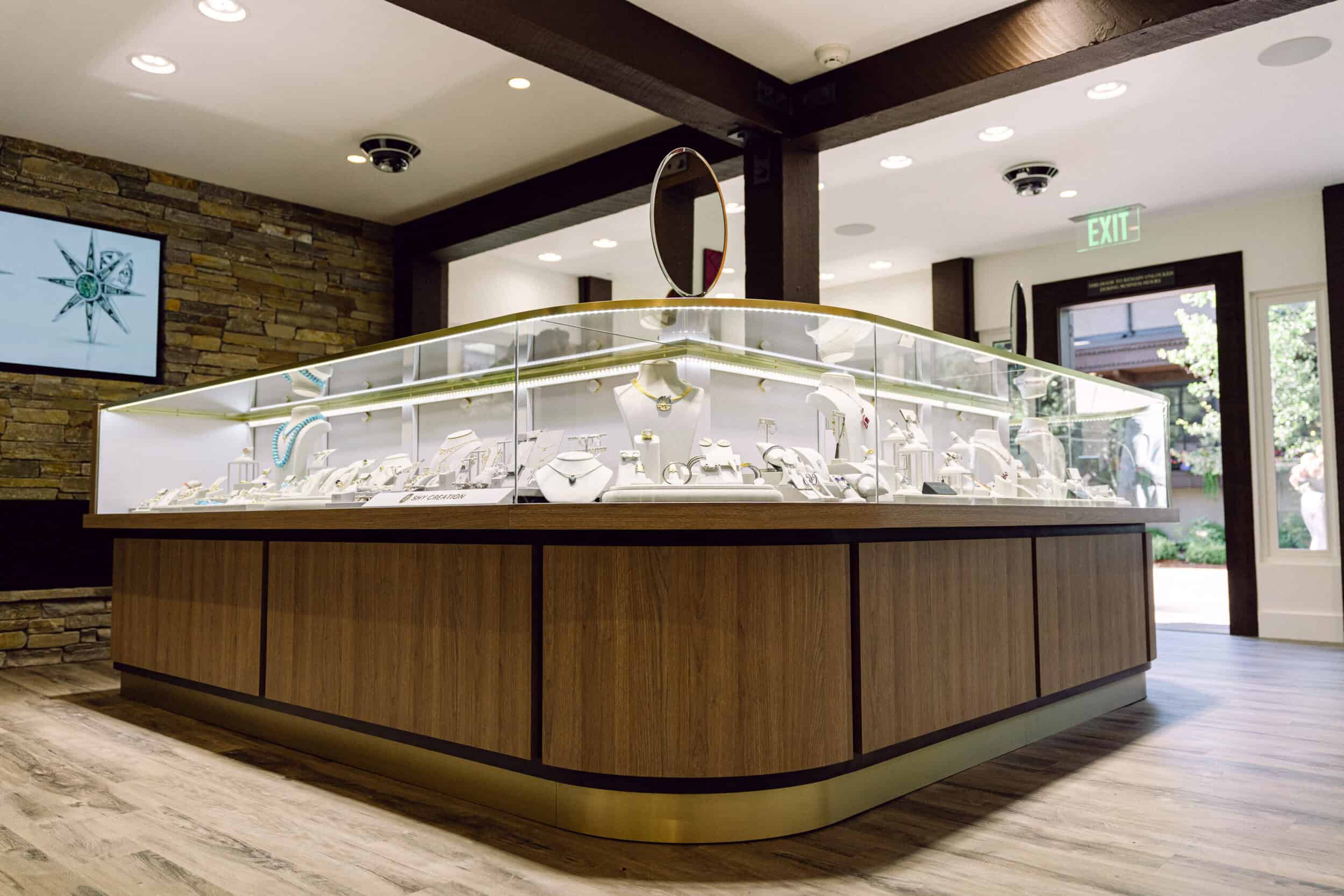 Elegant jewelry display showcasing fine timepieces at Naifeh Fine Jewelry Idaho.