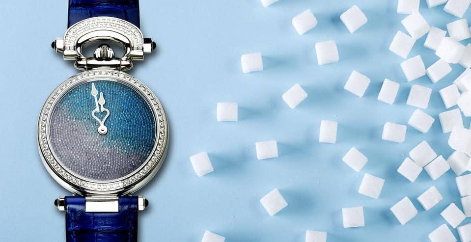 Elegant Bovet timepiece featuring a dial made of pure sugar crystals, showcasing innovative craftsma.