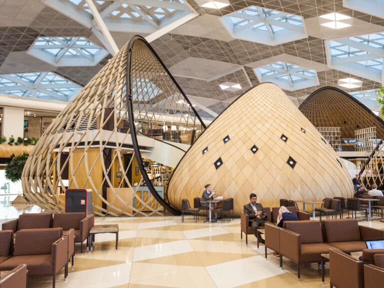 Modern VIP lounge at Heydar Aliyev Airport with luxurious interior design and unique architectural e.