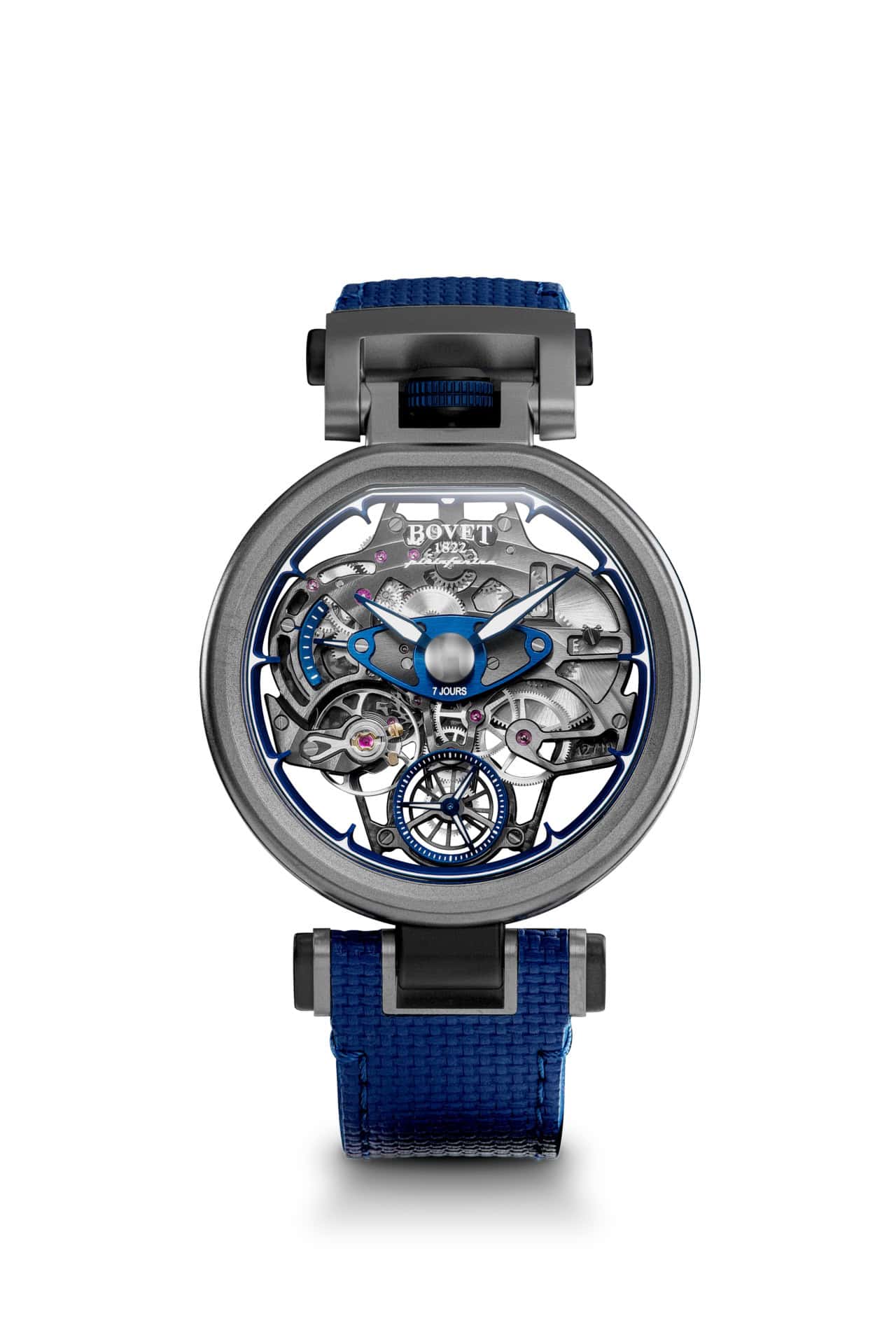 Exquisite Aperto 1 timepiece with skeleton dial and blue accents, showcasing intricate craftsmanship.