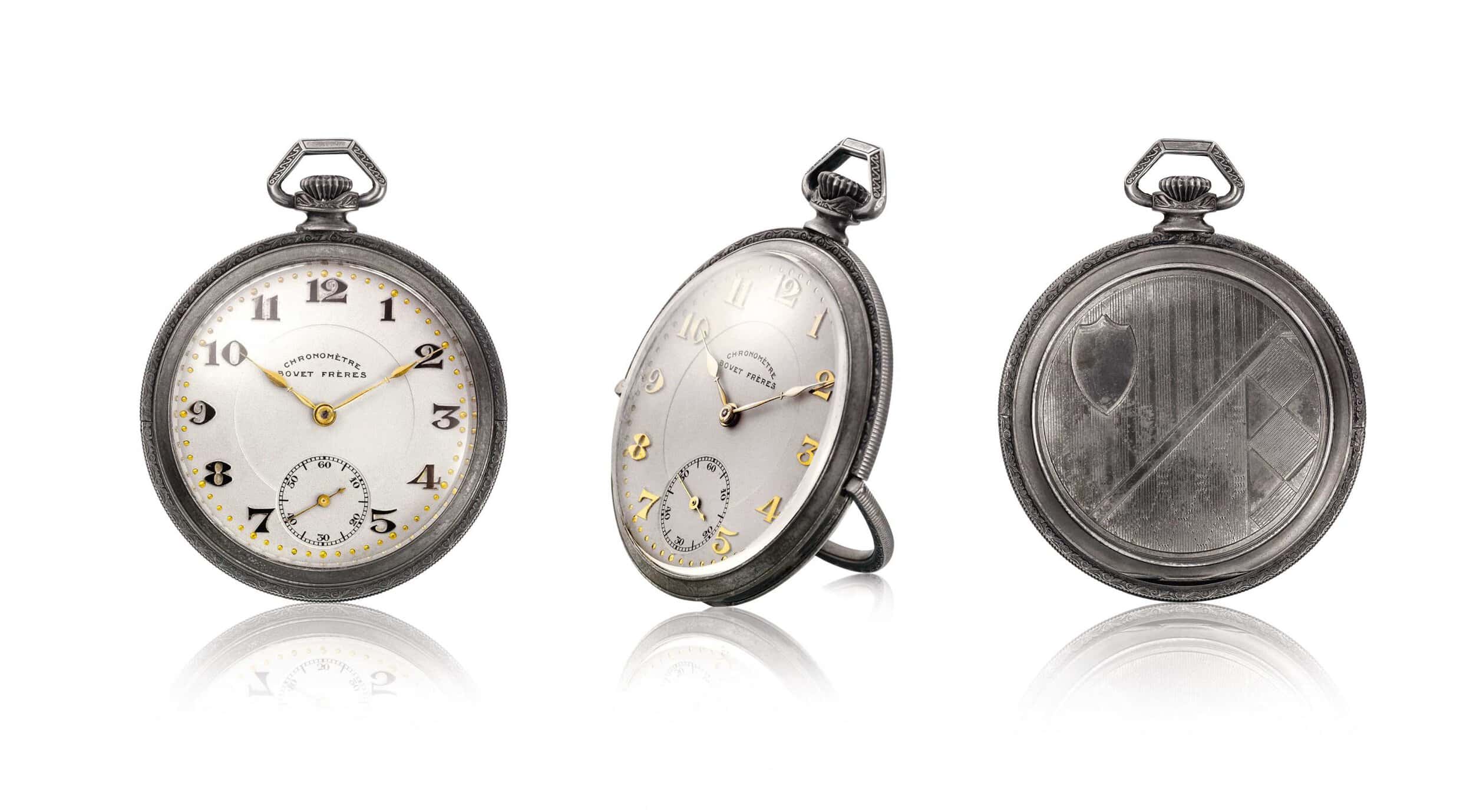 Vintage Bovet pocket timepiece with classic dial and gold accents.