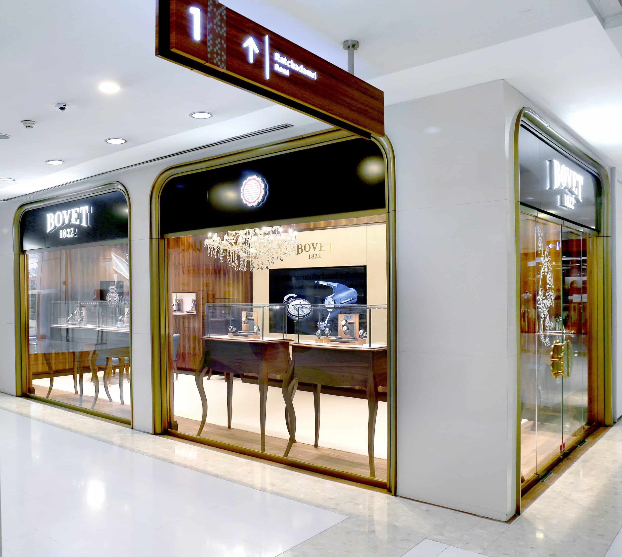 Elegant Bovet timepieces displayed in a luxurious store window at BOVET Saudi Arabia, showcasing cra.