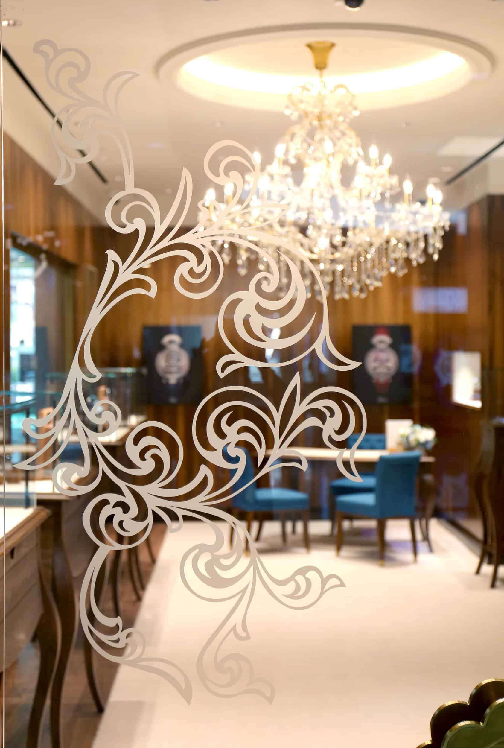 Elegant interior with a chandelier and luxurious decor, highlighting the sophistication of Bovet.