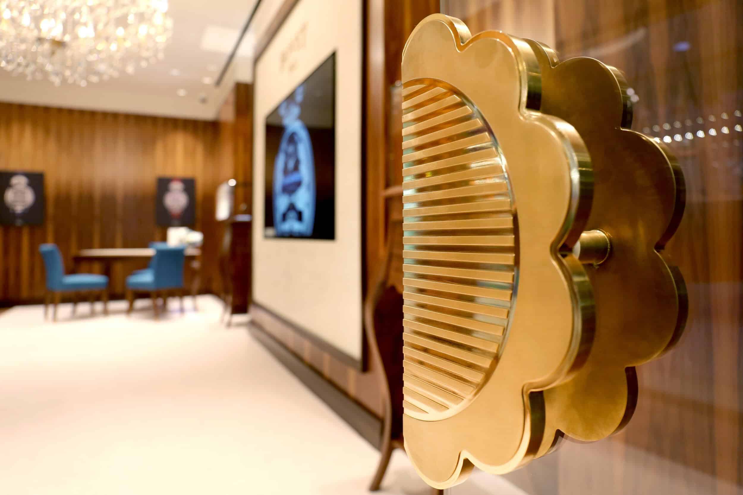 Elegant Bovet timepiece display with luxurious interior decor in Saudi Arabia.