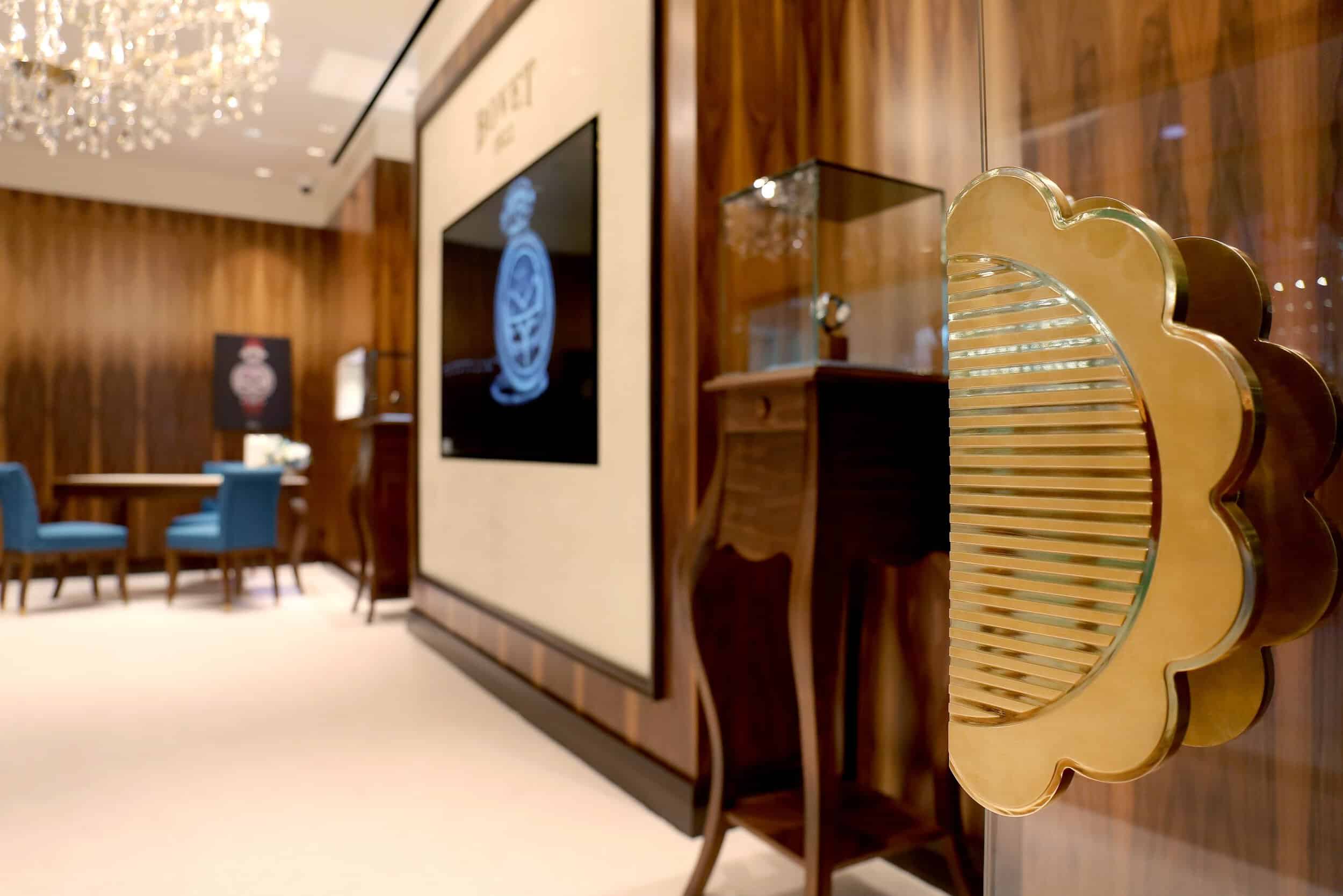 Elegant Bovet timepiece display in a luxurious showroom, highlighting craftsmanship and sophisticate.