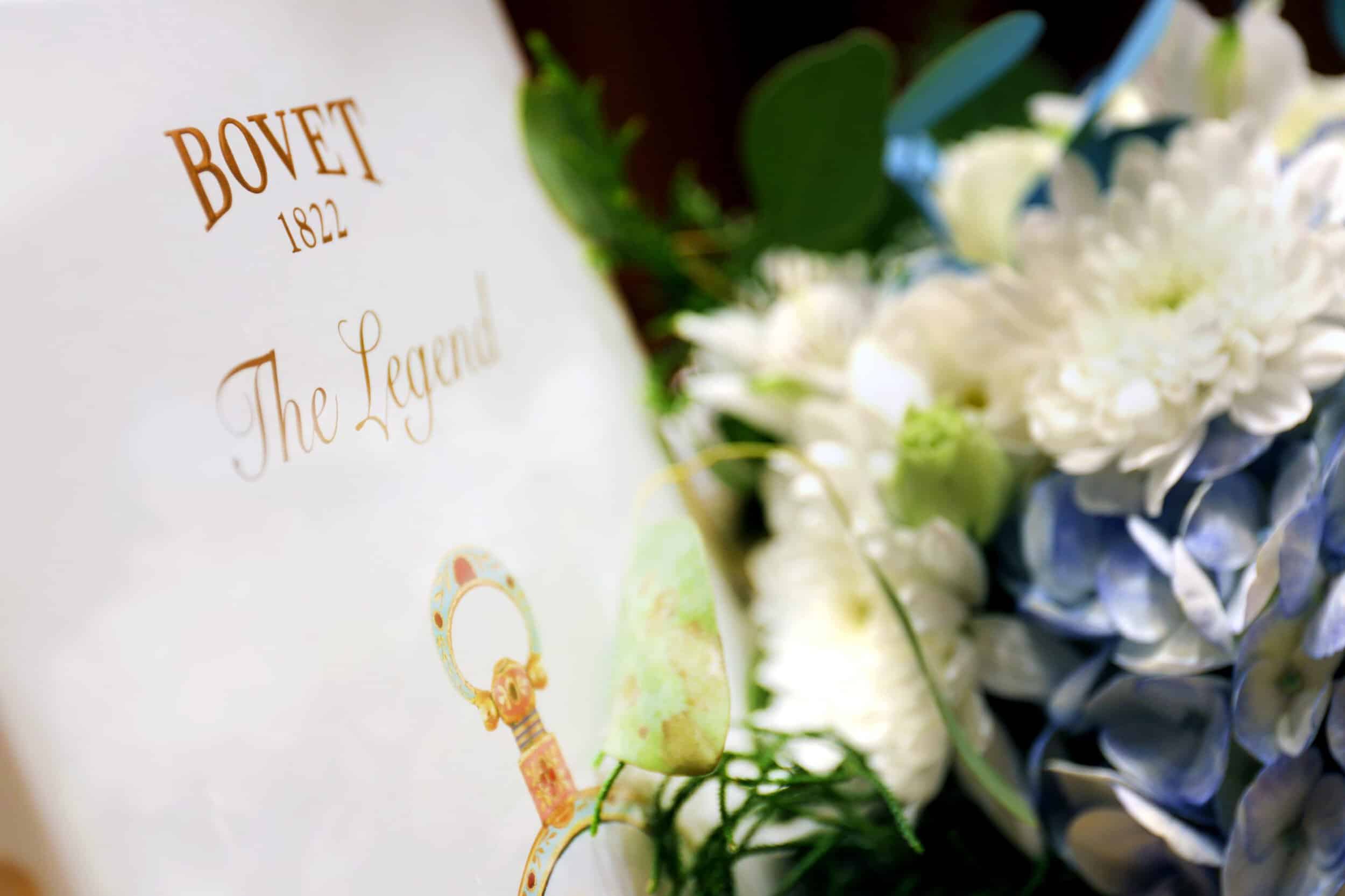 BOVET timepiece displayed with floral arrangement at BOVET Saudi Arabia event.