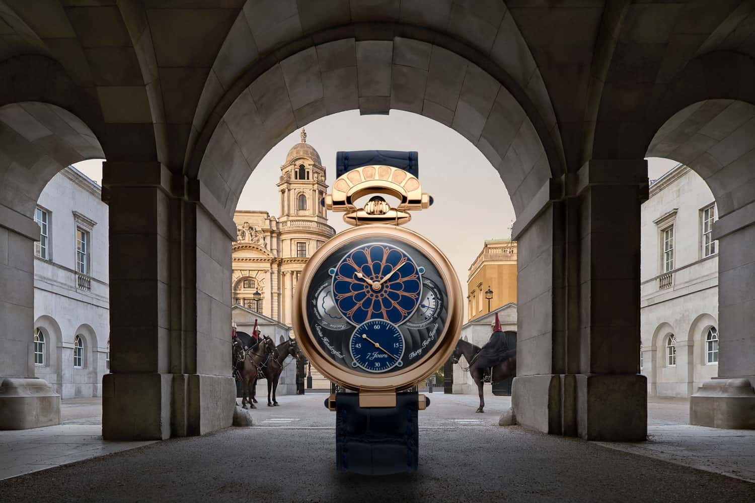 Luxurious Bovet timepiece showcased under historic arches in The OWO & The House of BOVET.