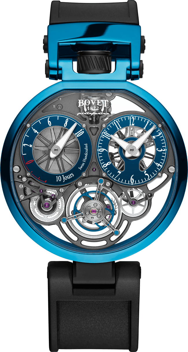 Luxurious Bovet timepiece featuring intricate mechanical details and a sleek blue design for refined.