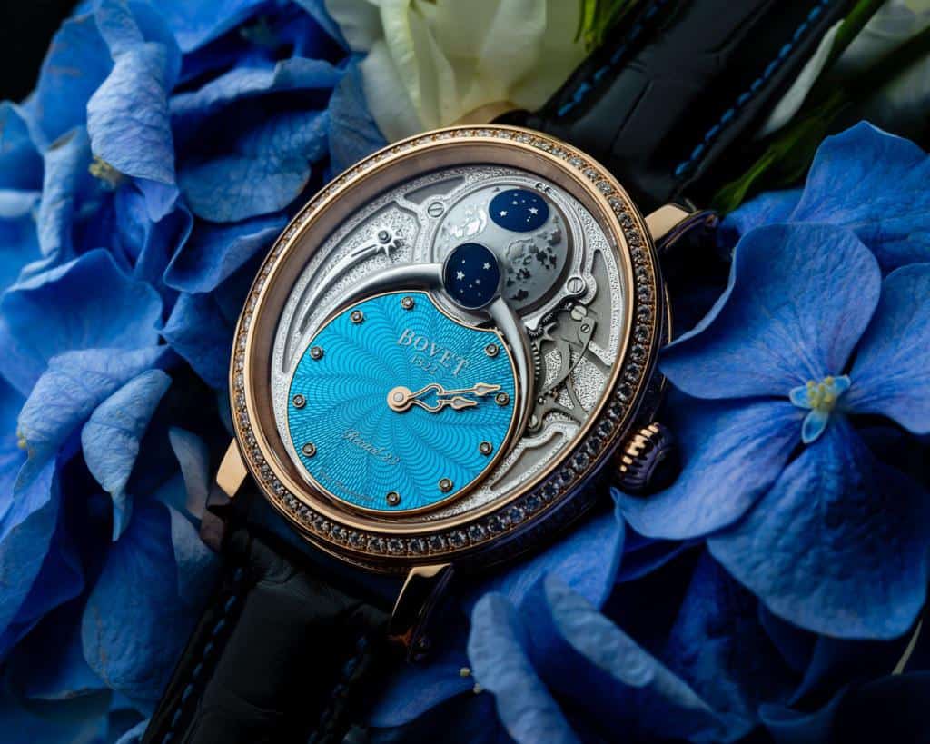Luxurious Bovet timepiece with intricate design and celestial details, awarded at GPHG 2021.