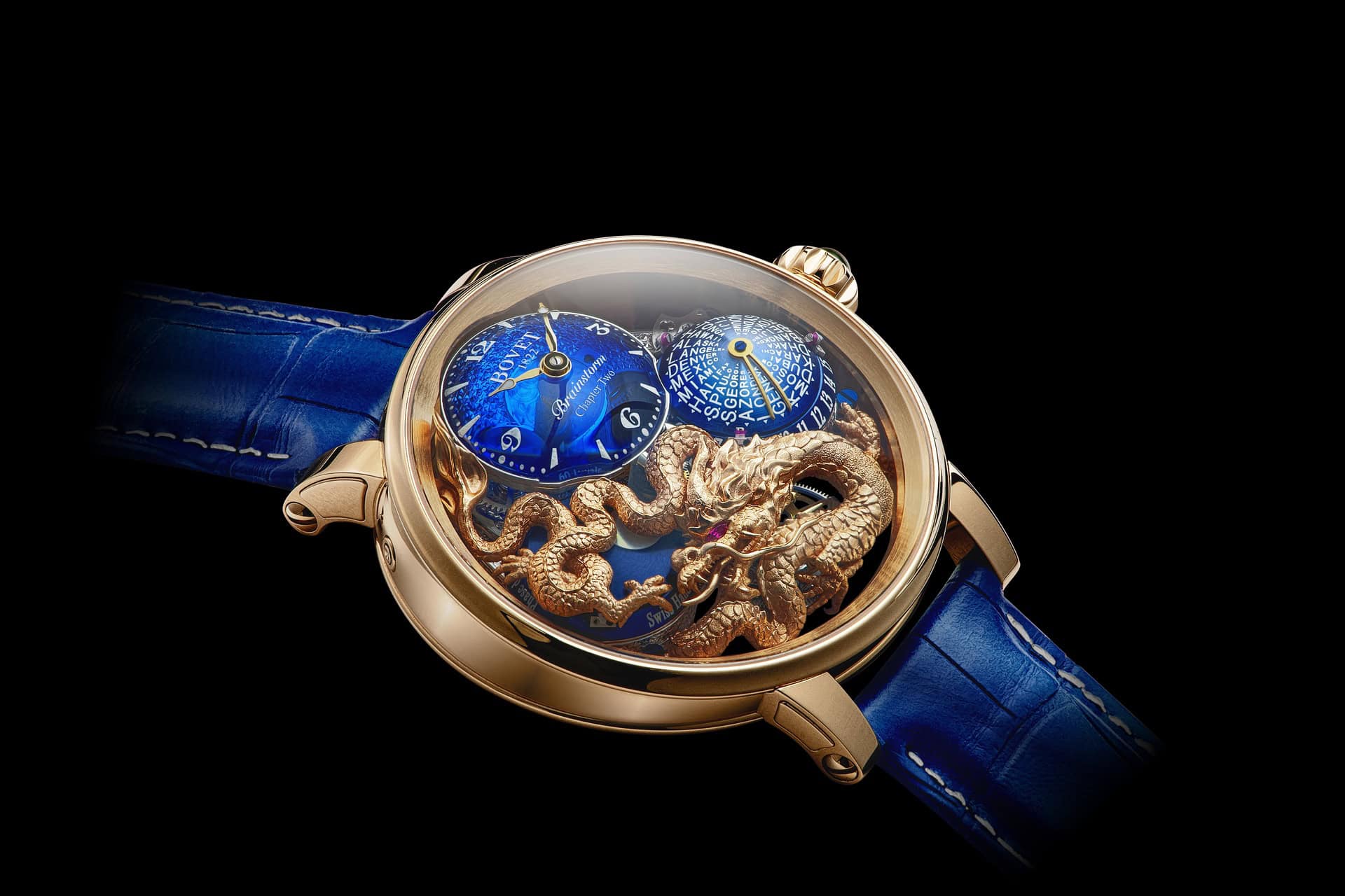 Exquisite Bovet Récital 26 Golden Dragon timepiece with intricate dragon design and dual dials.