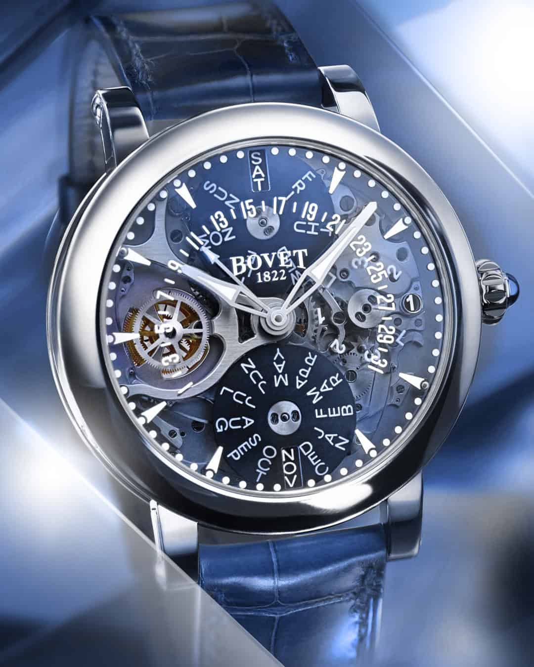 A stunning Bovet timepiece showcasing intricate skeletonized design and sophisticated complications.