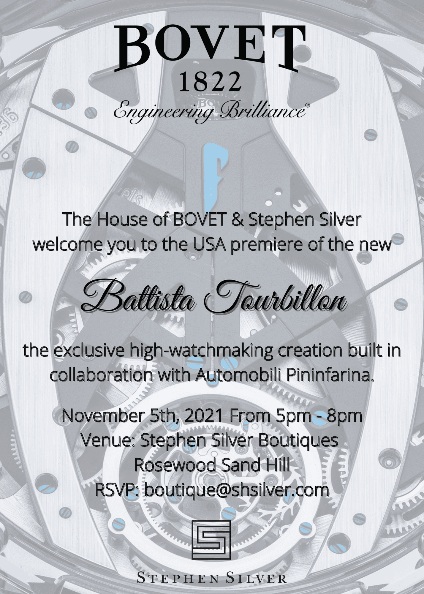 Elegant Bovet timepiece showcased at Stephen Silver event, highlighting Swiss craftsmanship .