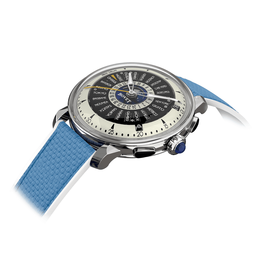 An exquisite Bovet timepiece featuring a sophisticated dial and a vibrant blue strap, awarded Best T.