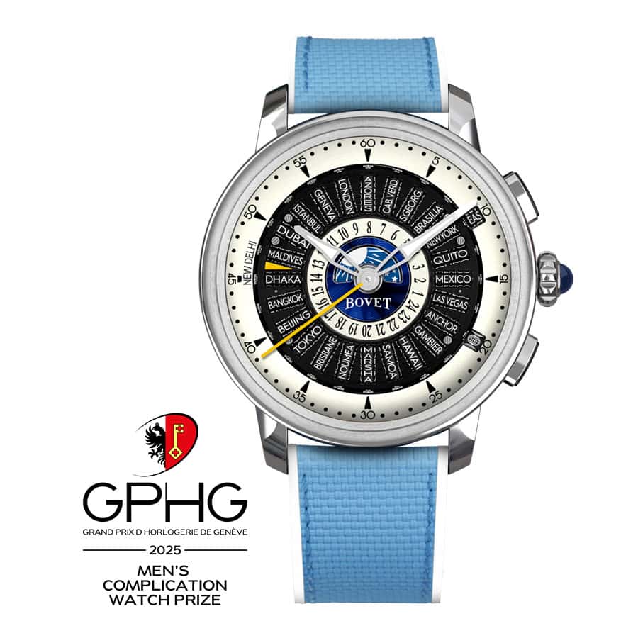 Luxurious Bovet timepiece awarded at the 2025 GPHG for men's complication excellence.